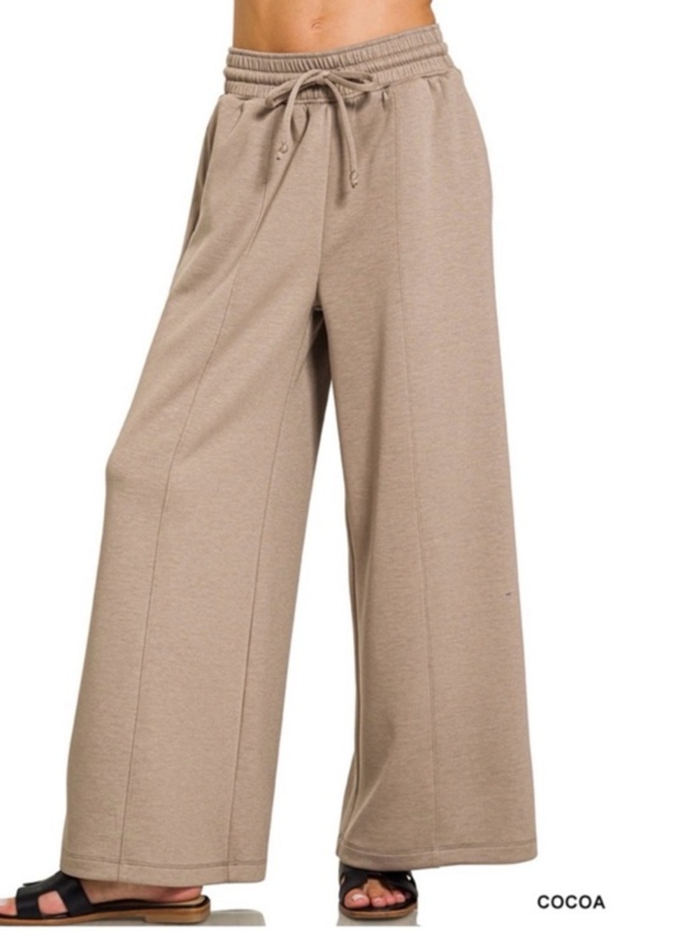 Zenana Scuba Drawstring Cocoa Wide Leg Pants Elasticized Waist EUC M #26